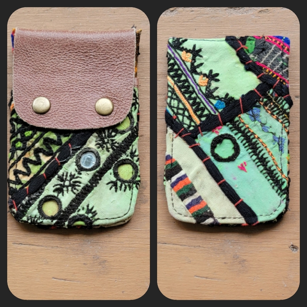 🕺🥂 Free People Boho Embroidered Repurposed vtg banjara hippie Wallet card case